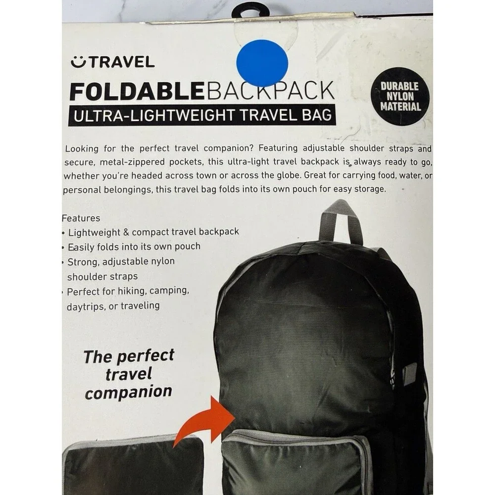 Packable Foldable Backpack Black 20L Ultra Lightweight Water Resistant Daypack